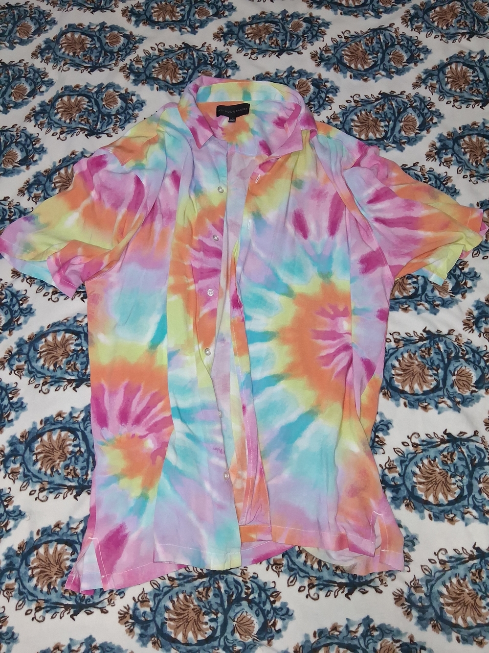 Men's Tie-Dye Short Sleeve Button-Up Shirt - Pastel Multicolor